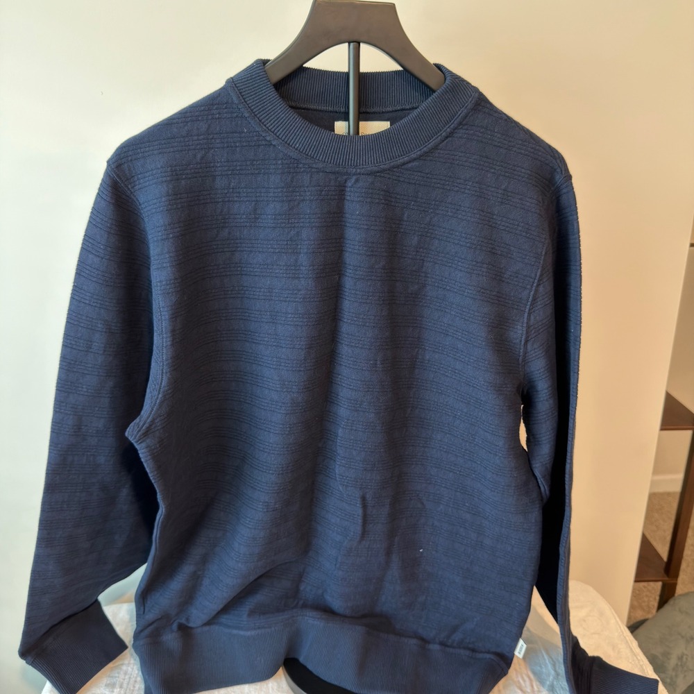 Oliver Spencer Mens Navy Blue Textured Cotton Crewneck Sweatshirt Large - Picture 9 of 12